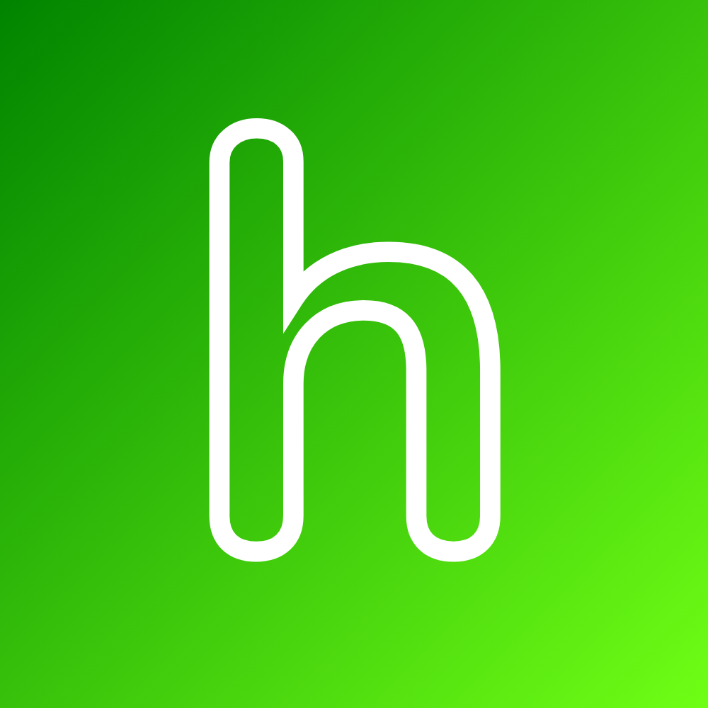 Logo Hajsików. Biała, konturowa, mała litera 'h' o zaokrąglonych rogach na tle zielonego gradientu.